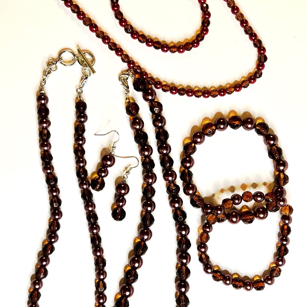 Beaded Necklaces (3), Bracelets (3), Earrings (1 pair)